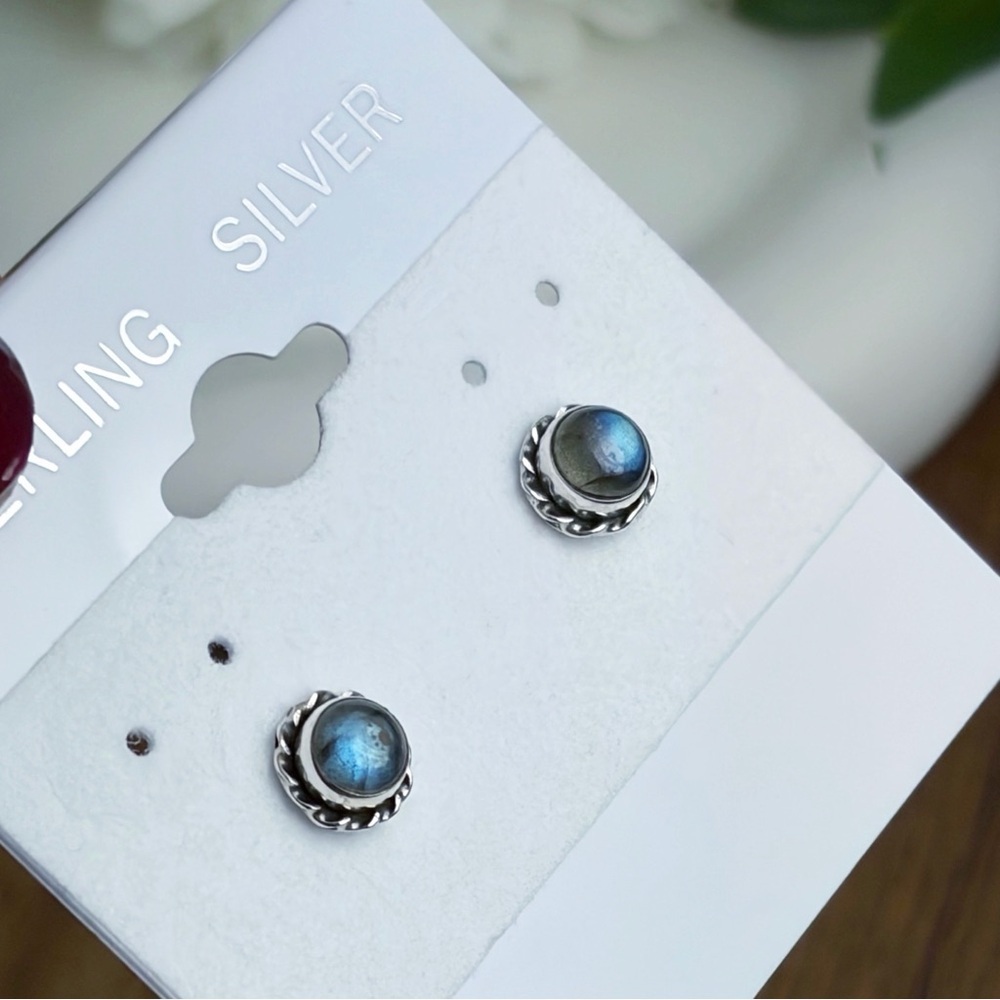 Blue Flash Labradorite Stud Post Earrings Southwest New Pure Sterling Silver 925